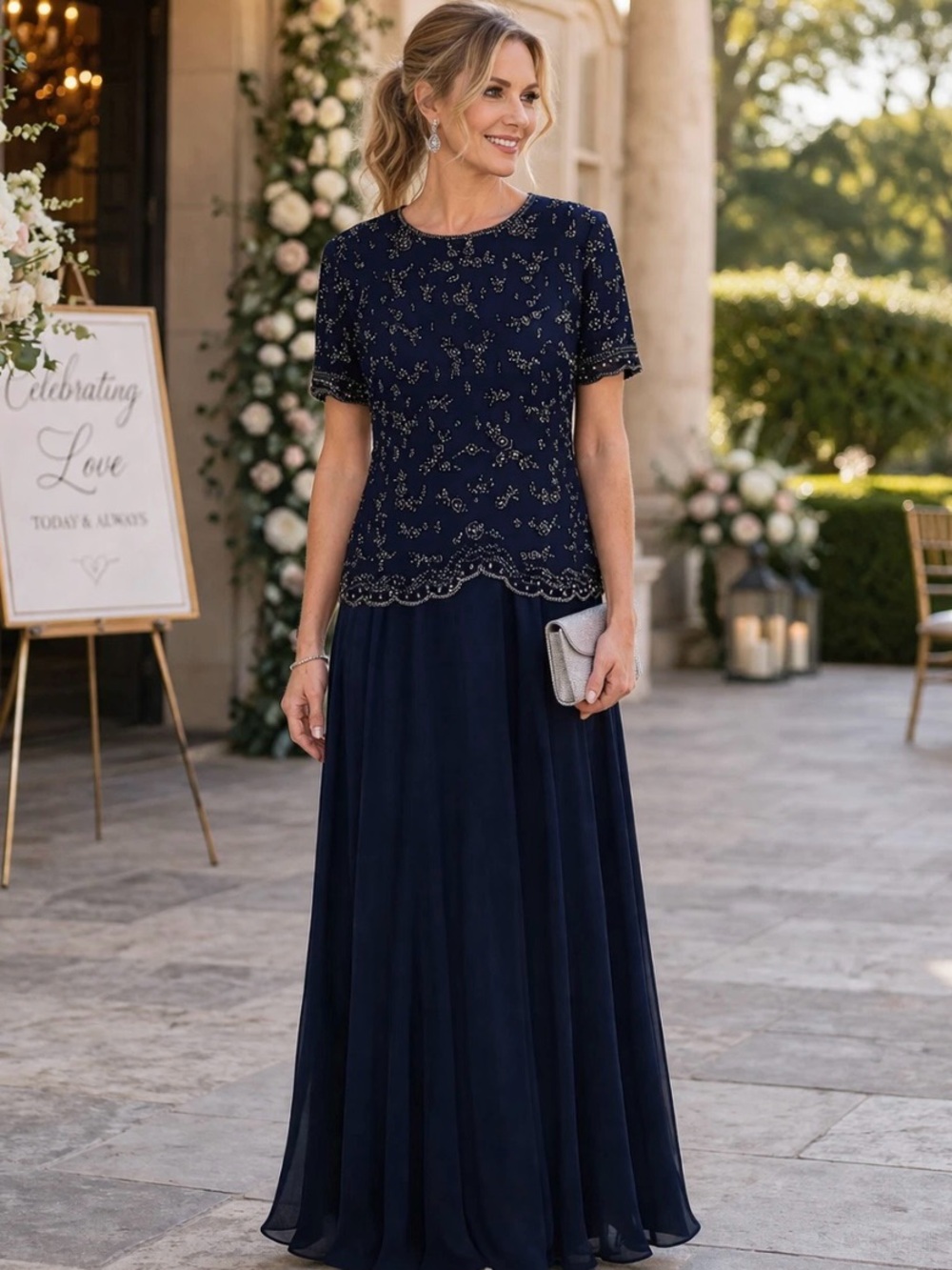 Vintage Beaded Evening Gown M Navy Formal Dress Mother Bride Groom JMD New York